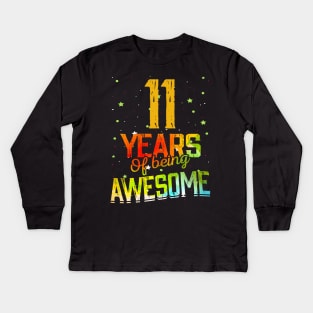 11th Anniversary Gift Vintage Retro 11 Years Of Being Awesome Gifts Funny 11 Years Birthday Men Women Kids Long Sleeve T-Shirt